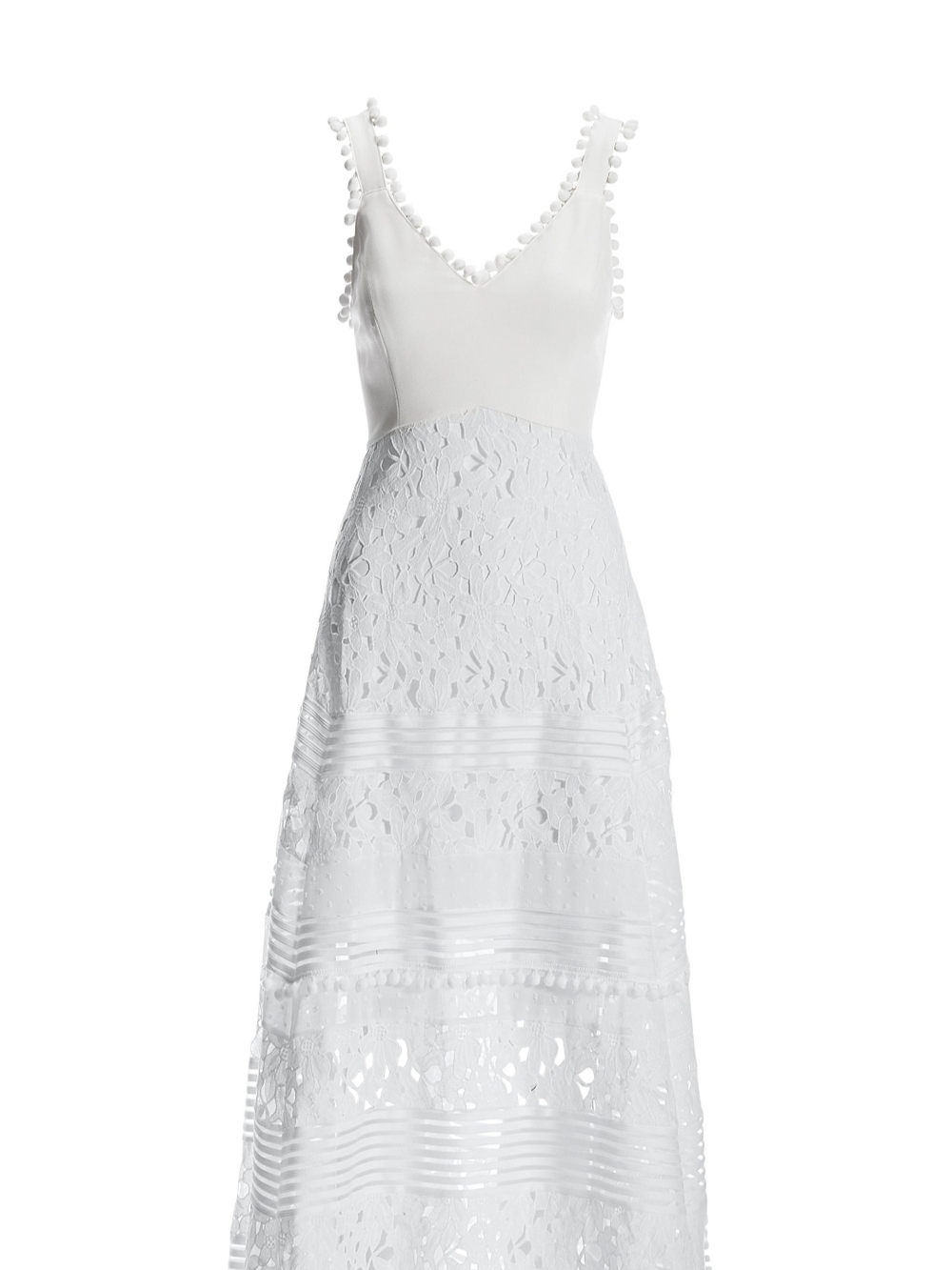 Boston Proper White Eyelet Backless Maxi Dress with Pom-Pom Straps - Picture 4 of 6